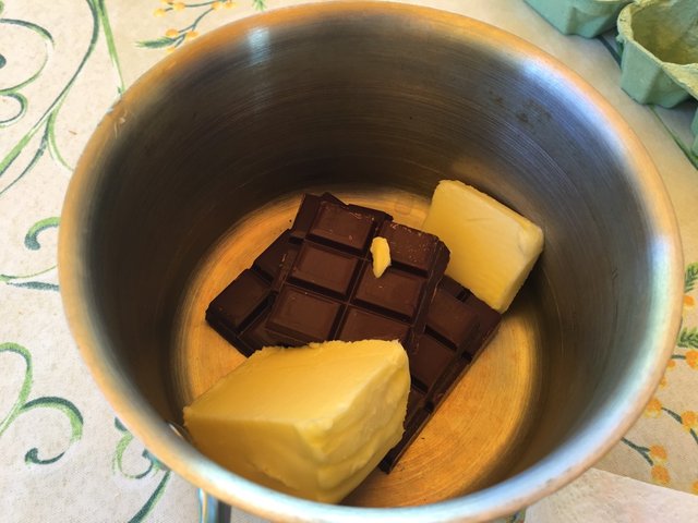 Chocolate and butter in pan