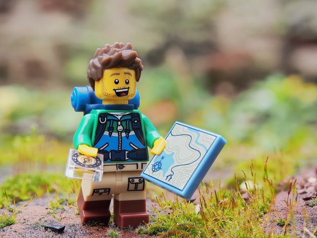 Lego man with map and compass