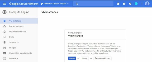 Google Cloud create instance