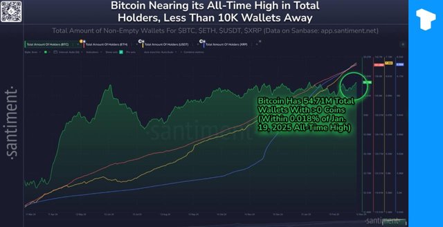 Bitcoin Wallet Holders Near All-Time High, Surpassing 54.71 Million