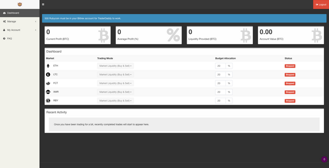 TraderDaddy dashboard