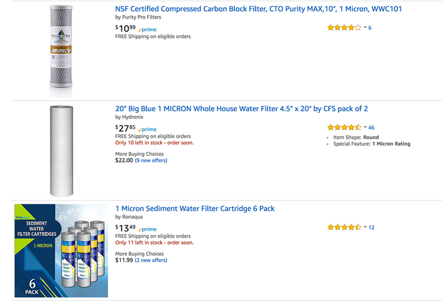 Water filtration products from Amazon