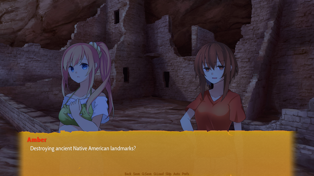 In a cave with ruined pueblos at night, Amber remarks to Marina about destruction of Native American landmarks