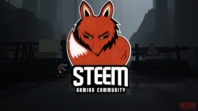 The child hides behind a road barricade, looking into the background where the SteemGC logo looms