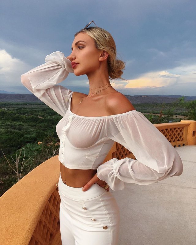Model Gabby Epstein in a cute white top.