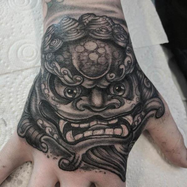 Traditional Foo dog tattoo is very popular in Japan
