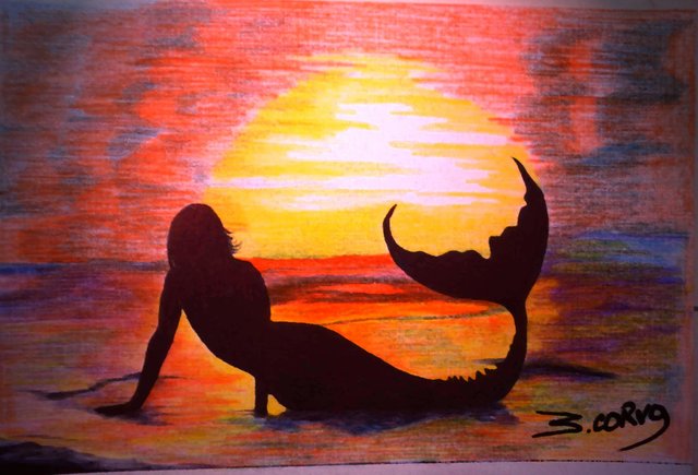 Drawing With Colors Mermaid In A Sunset Steemit