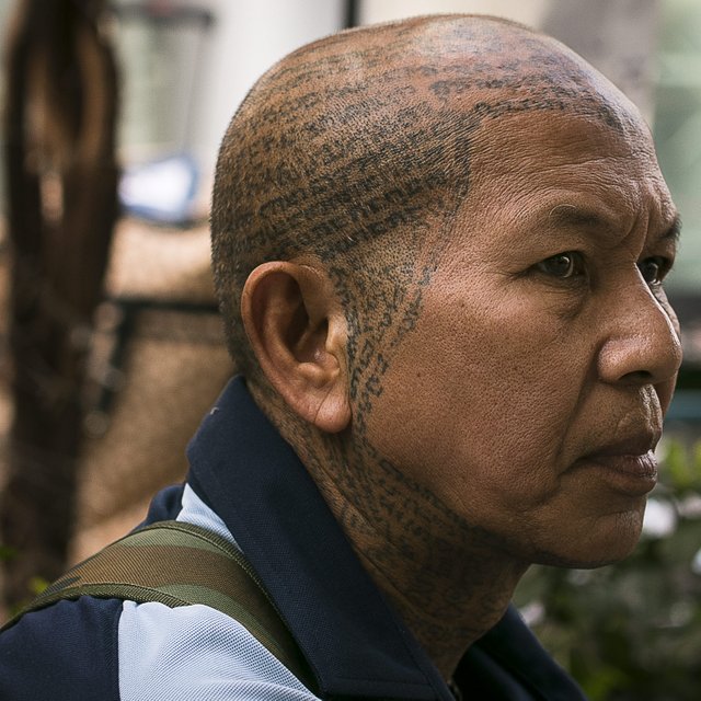 Monk with AMAZING head Tattoo Bangkok