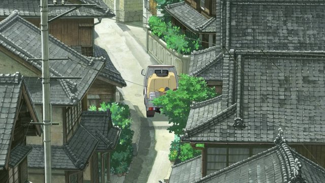 A farm truck being driven through a village street lined with cute  traditional Japanese-style houses. Beautiful anime scenery by Makoto  Shinkai. — Steemit