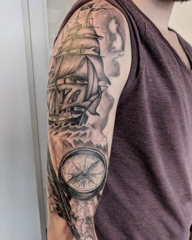 Land ahoy, new half sleeve tattoo I've just finished up — Steemit