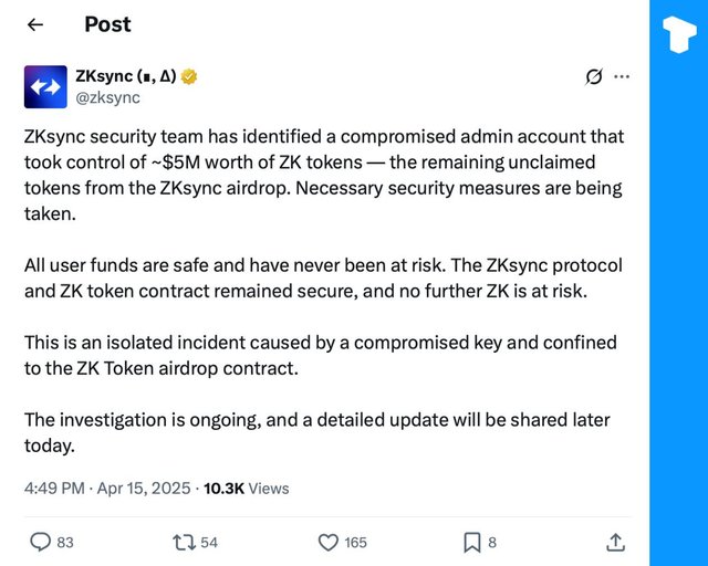 ZKsync Investigates $5M Token Seizure Due to Compromised Admin Account