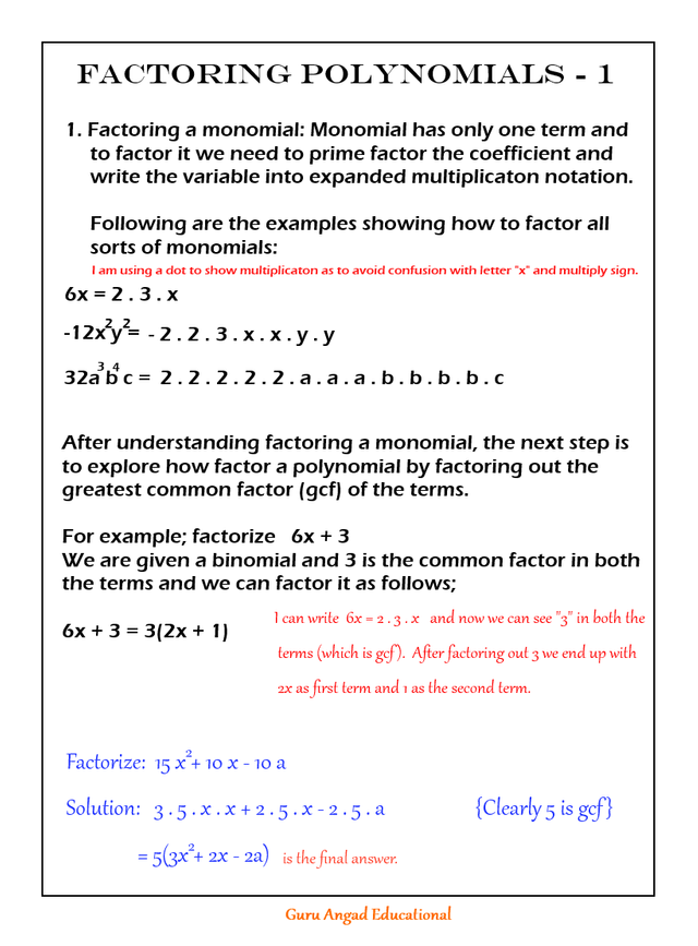 Factoring Monomials With Variables