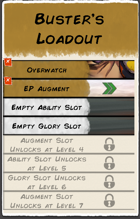 Buster's loadout at level 3