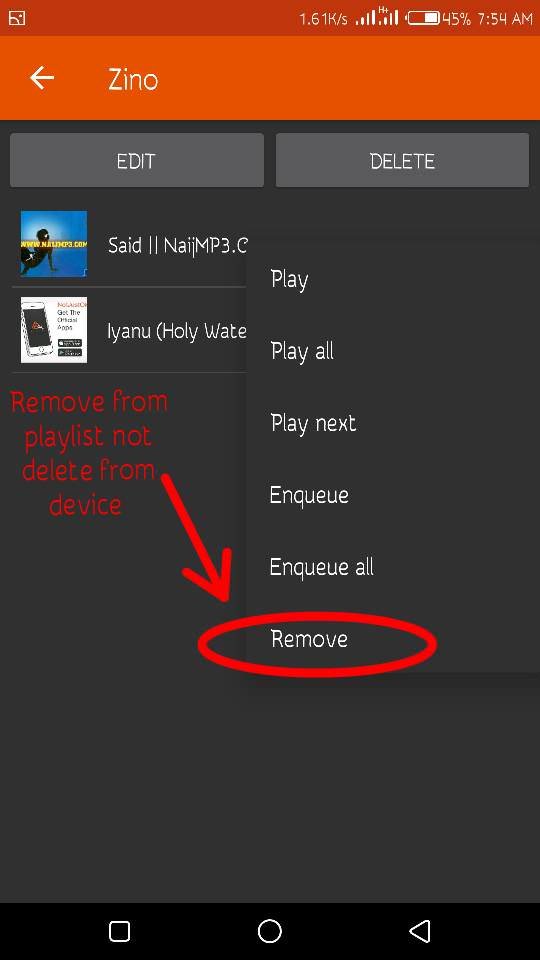 Remove song
