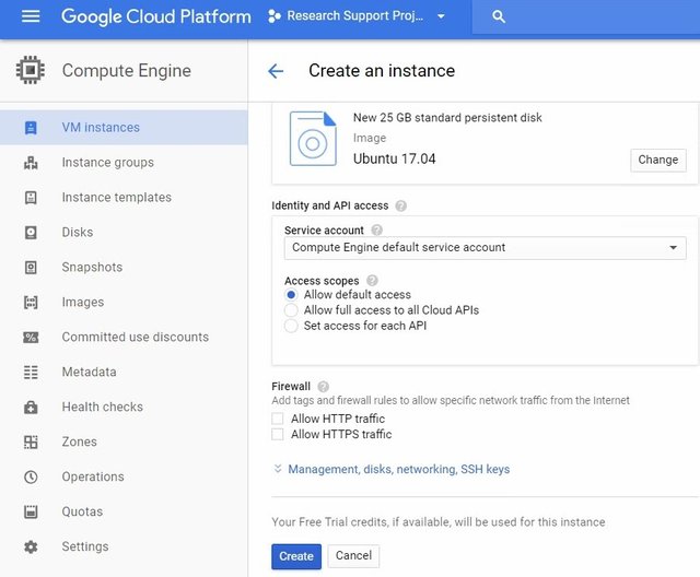 Google Cloud review VM settings