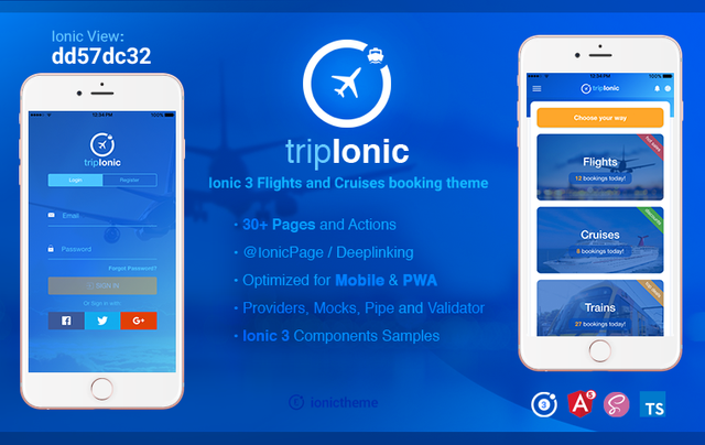 tripIonic - Ionic 3 flights cruises trains booking theme