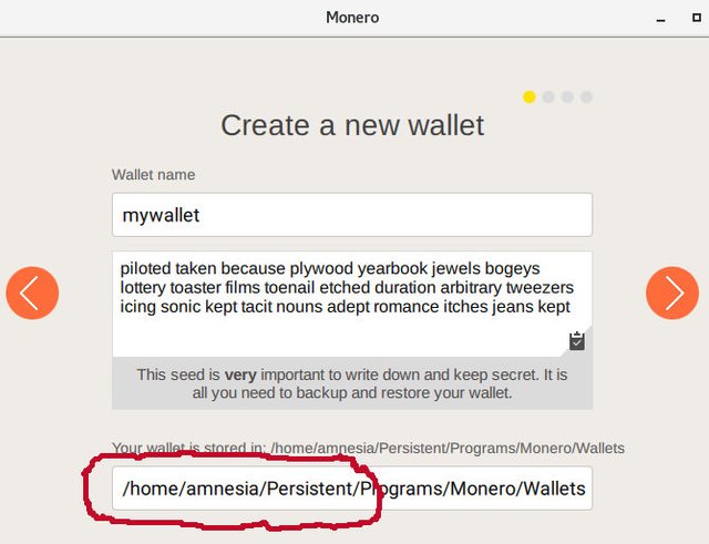 Custom Wallet Directory under /home/amnesia/Persistent/