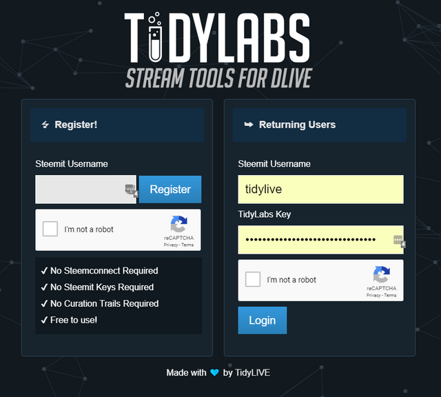 Login Screen for TidyLabs