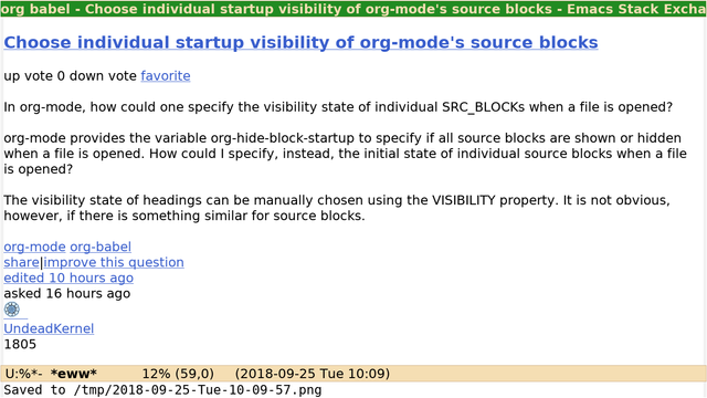 Choose individual startup visibility of org-mode's source blocks