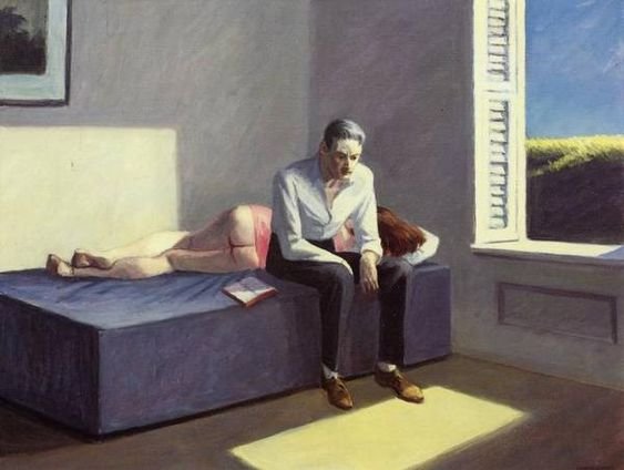 Su pintura se caracteriza x1peculiar juego entre las luces y las sombras y por la descripciÃ³n de los interiores #Hopper