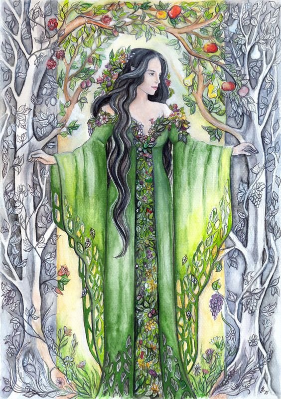 Yavanna, the Queen of the Earth Inspired by the Silmarillion (J. R. R. Tolkien). - watercolours painting + pencil drawing WIP - If you like my art, you can buy some of my original paintings, prints...