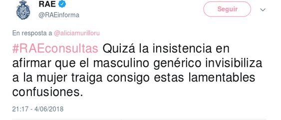 captura Quizá la insistencia en afirmar que el masculino genérico invisibiliza a la mujer traiga consigo estas lamentables confusiones.