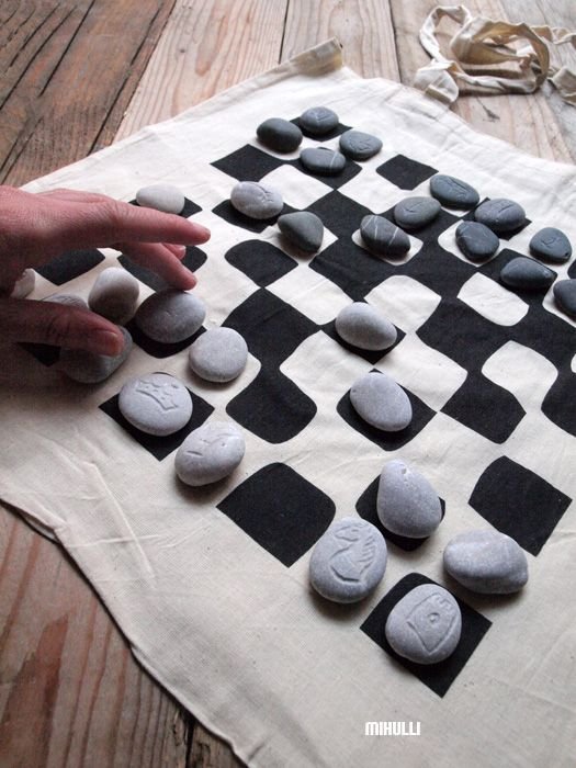 handmade chess  - engraved sea pebbles