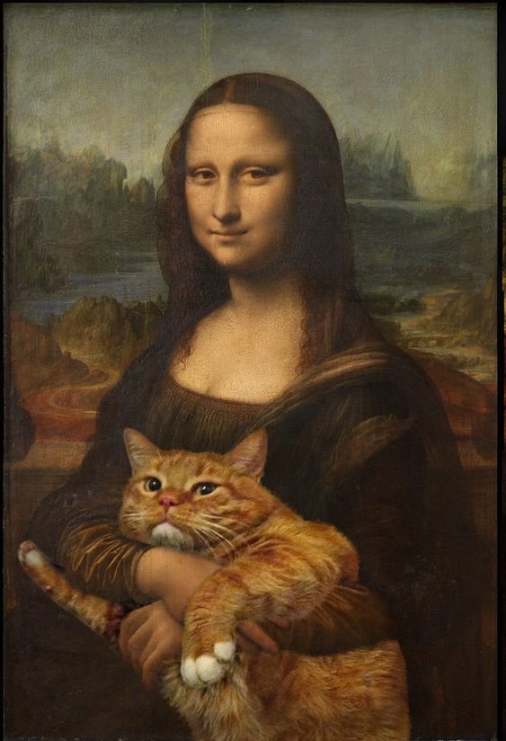 La Mona Lisa de Leonardo da Vinci. | 17 obras de arte clásicas mejoradas por un gato gordo pelirrojo