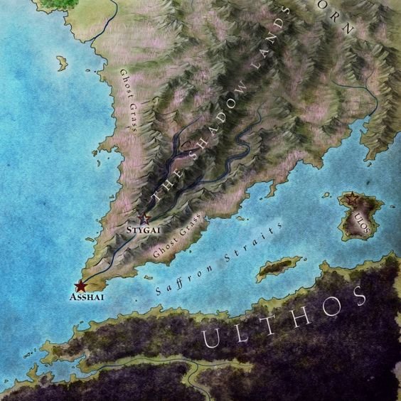 The Secrets and Clues of the Official <em>Game of Thrones</em> Maps | Below the mysterious Shadow Lands and its pink ghost grass, the jungle continent of Ulthos is revealed for the first time | Credit: Illustrations by Jonathan Roberts/ Â© George RR Martin 2012 | From Wired.com