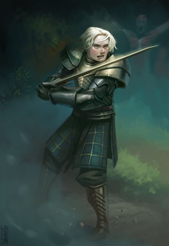 Tarth by volkanyenen female fighter knight soldier paladin armor clothes clothing fashion player character npc | Create your own roleplaying game material w/ RPG Bard: www.rpgbard.com | Writing inspiration for Dungeons and Dragons DND D&D Pathfinder PFRPG Warhammer 40k Star Wars Shadowrun Call of Cthulhu Lord of the Rings LoTR + d20 fantasy science fiction scifi horror design | Not Trusty Sword art: click artwork for source