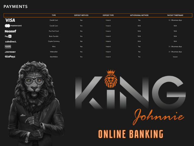 King Johnnie Casino Banking Methods