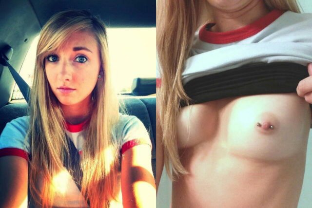 Sexy on/off pierced tit blonde babe