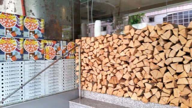 With wood pile