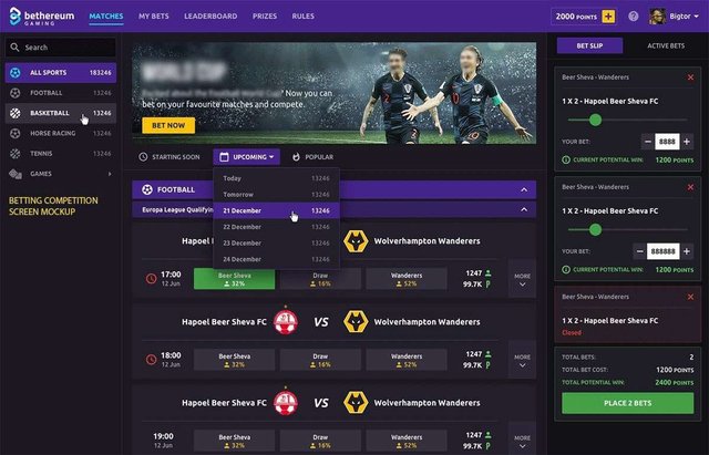 Bethereum, Betting Competition, Mockup Design, Ethereum Token, ERC20, ICO, CoinBene, Sports Betting, Gambling, Smart Contract, Blockchain