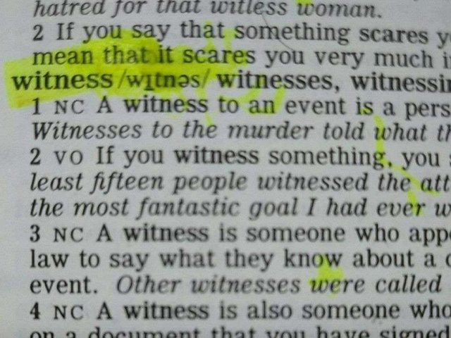 Witness definition en inglés