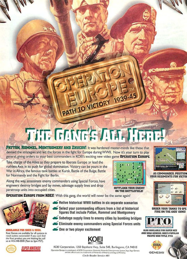 Operation Europe: Path to Victory 1939-45 (Super Nintendo, Sega