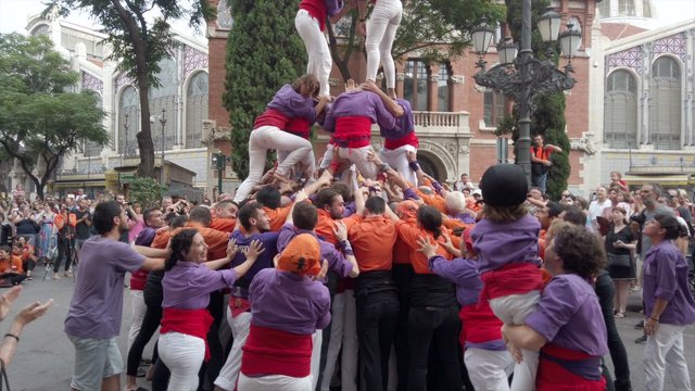 The Human Towers (Castell) of Valencia in front of La Lonja