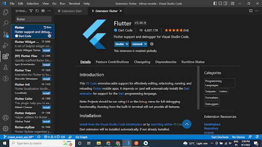 Install Flutter Extension