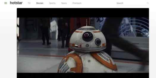 Thomas is watching Star Wars: The Last Jedi on Hotstar with his Premium subscription.