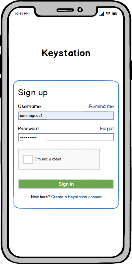 sign up page keystation wireframe