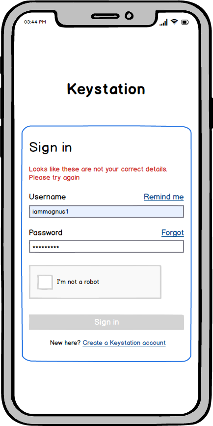 sign in page keystation wireframe