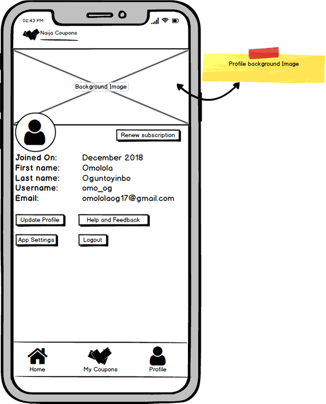 Profile page wireframes