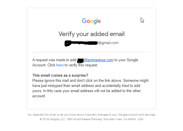 Alternate email confirmation Google