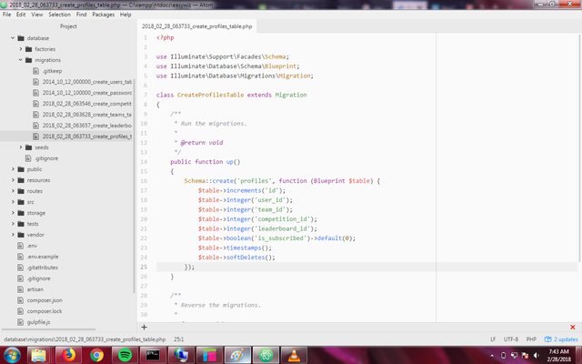 Screenshot of the profiles table migration