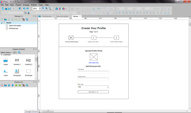 Wireframe for Personal Info