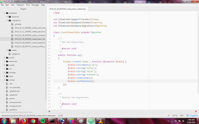 Screenshot of the teams table migration