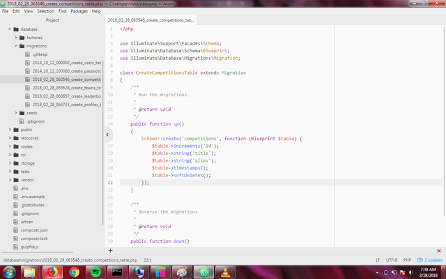 Screenshot of the competitions table migration