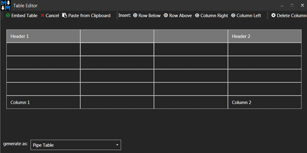 Aplicación de creación de tablas en markdown monster