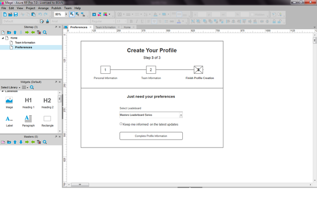 Wireframes for Preferences