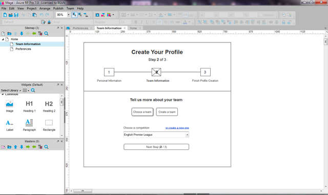 Wireframe for Team Info